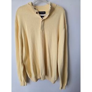 Brooks Brothers Pima Cotton Sweater XXL Mens Yellow Button Mock Neck Long Sleeve